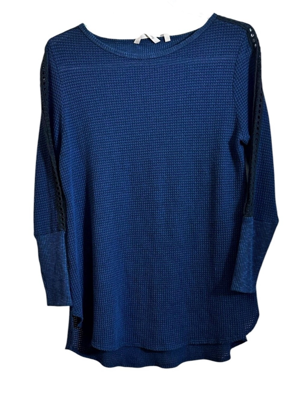 Soft Surroundings Blue Crochet Trim Waffle Knit Tunic